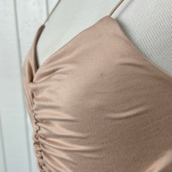 Gaze Women Sleeveless Ruched Tank Top Tan Brown Neutral Minimalist NWT Size XS - Picture 2 of 6